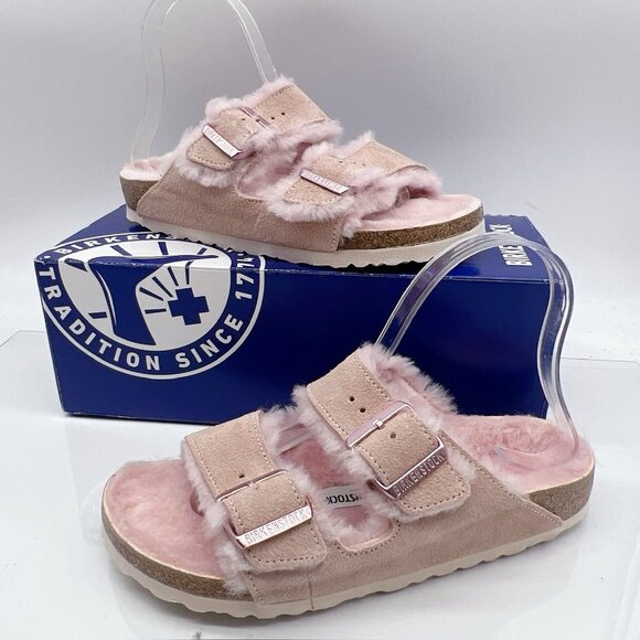 Birkenstock Arizona Shearling Sandal Rose Pink Suede Leather EU 37 US 6- 6.5 - Picture 1 of 13